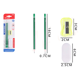 Lápices grafito Verde+Sacapuntas+Goma de Borrar