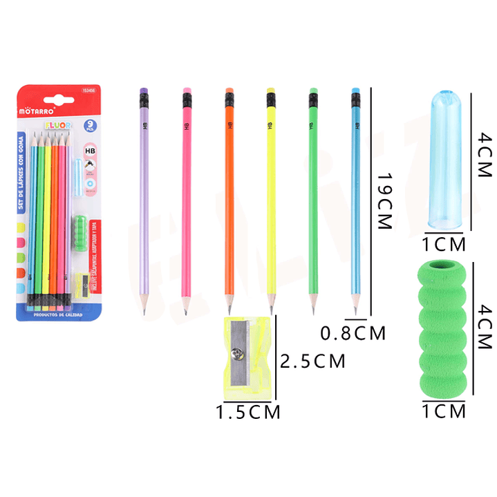 Set de Escolar Flúor 9pcs 1