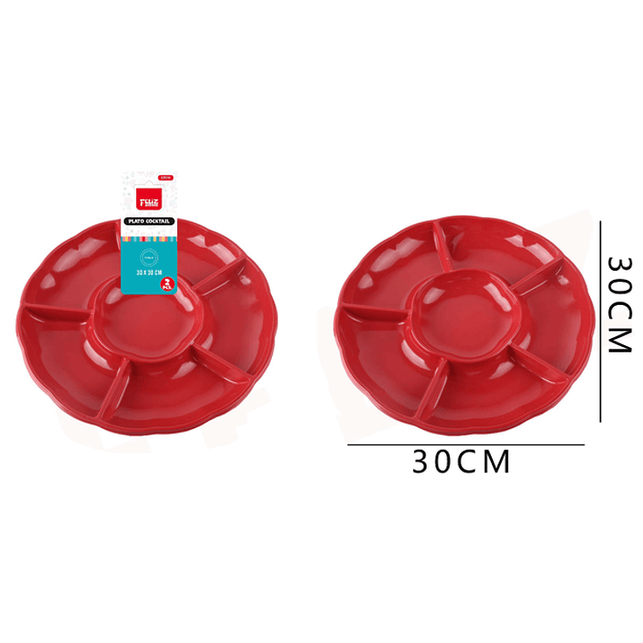 Bandejas Plástica Circular 6 divisiones Rojo 2pcs 1