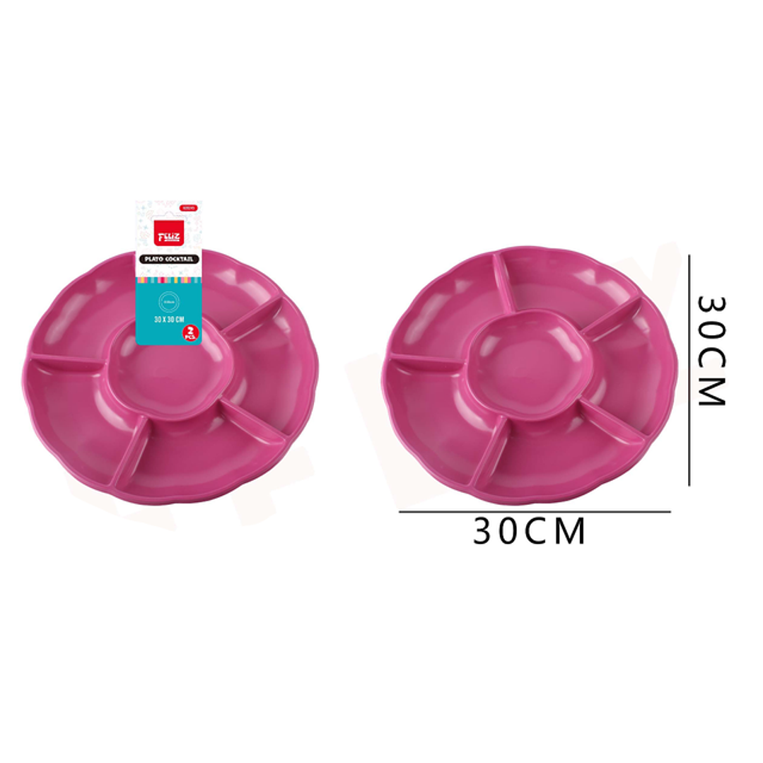 Bandejas Plástica Circular 6 divisiones Fucsia 2pcs 1