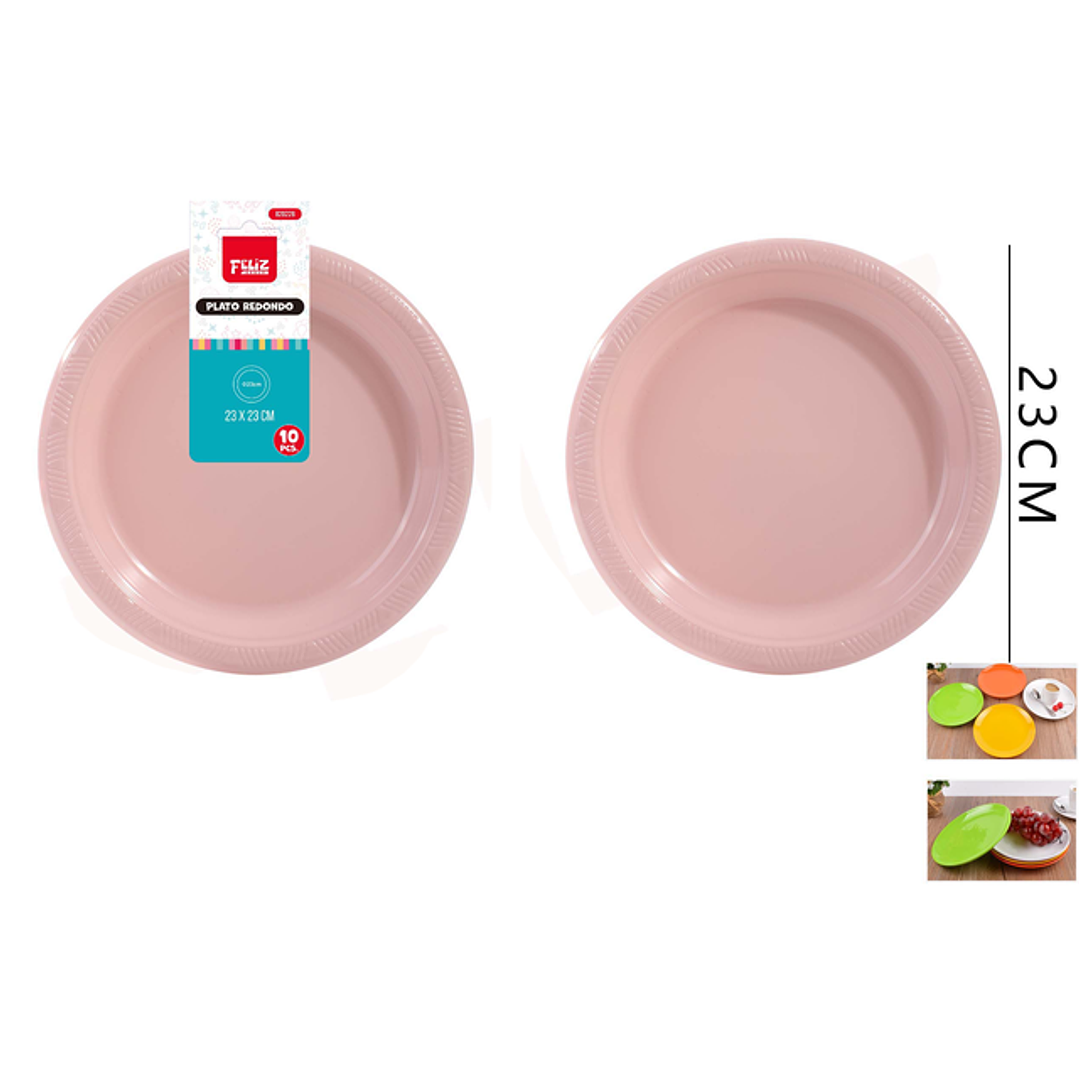 Platos Plástico Redondo Rosado 23cm 10pcs 1