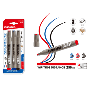 Plumón Permanente Tricolor Biselado 3pcs 5mm