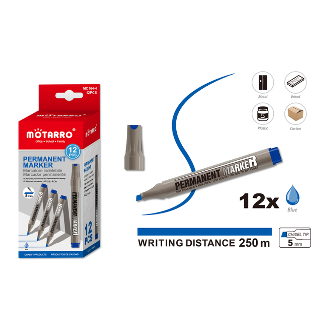 Plumónes Permanente Azul Biselado 12pcs 5mm 1