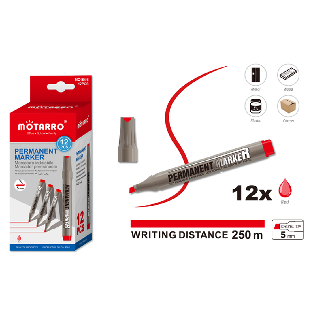 Plumónes Permanente Rojo Biselado 12pcs 5mm 1