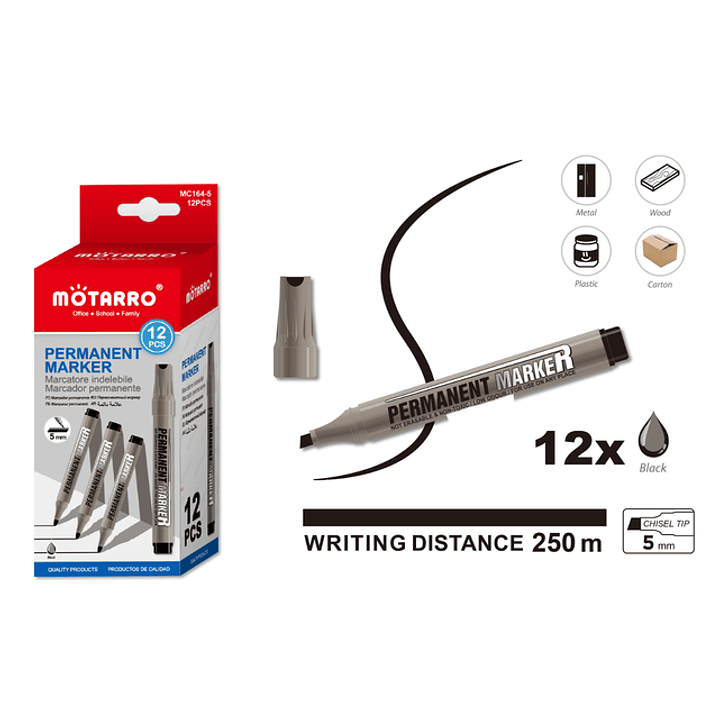 Plumónes Permanente Negro Biselado 12pcs 5mm 1