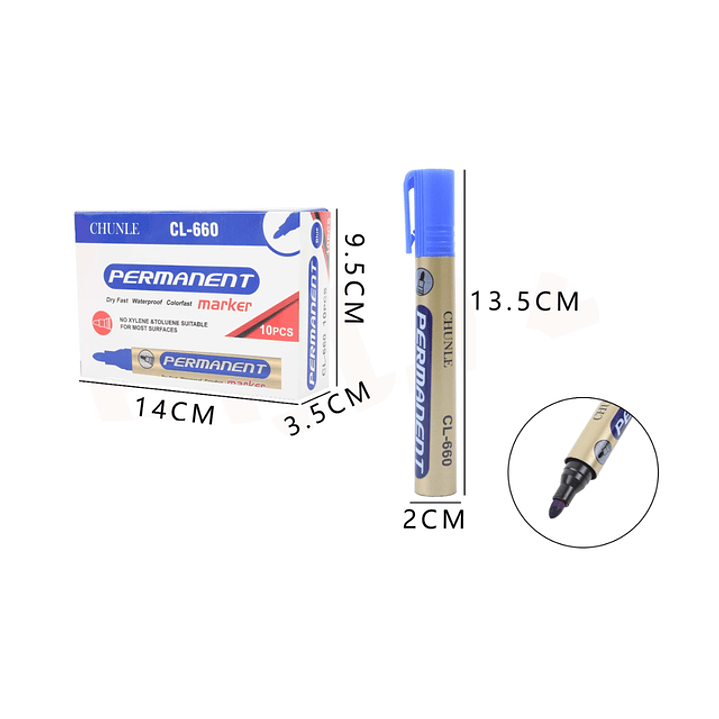 Plumón Permanente Azul 10pcs 1