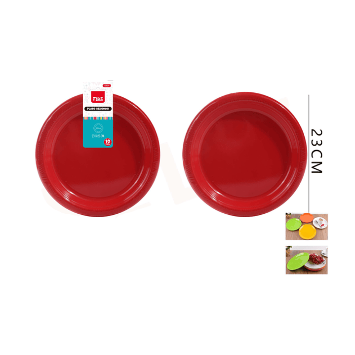 Platos Plástico Redondo Rojo 23cm 10pcs 1