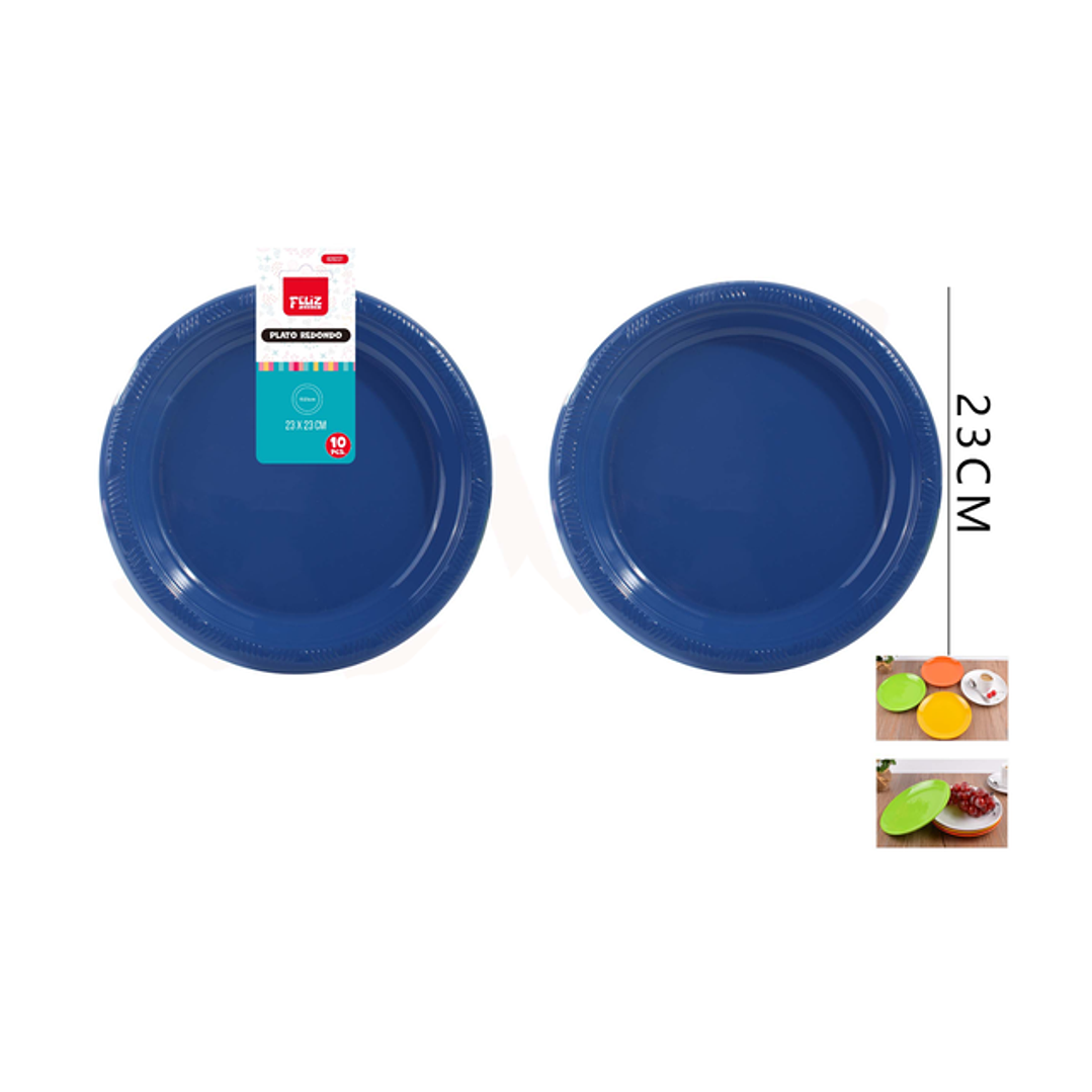 Platos Plástico Redondo Azul 23cm 10pcs 1