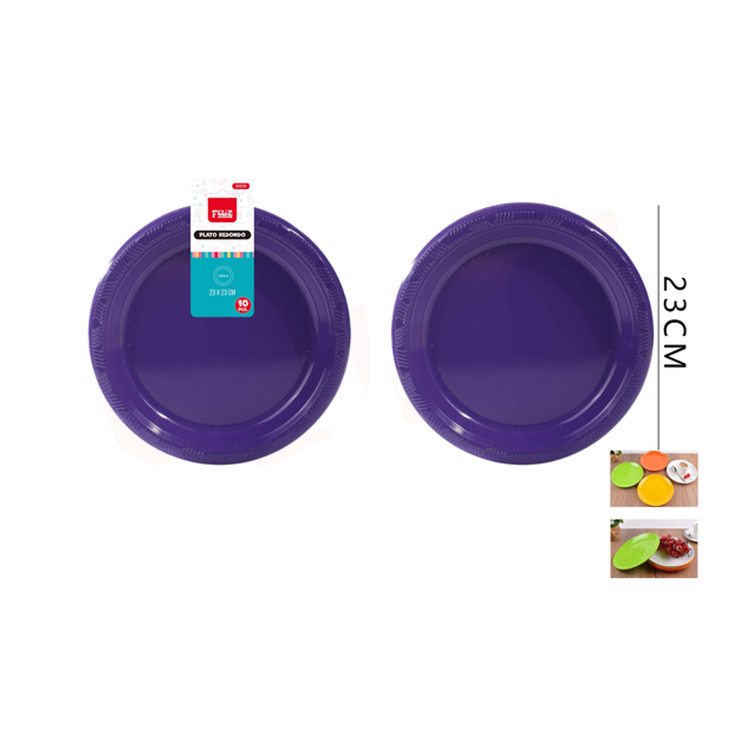 Platos Plástico Redondo Morado 23cm 10pcs 1