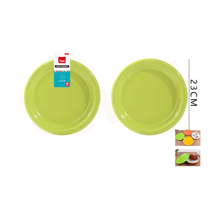 Platos Plástico Redondo Verde 23cm 10pcs 1