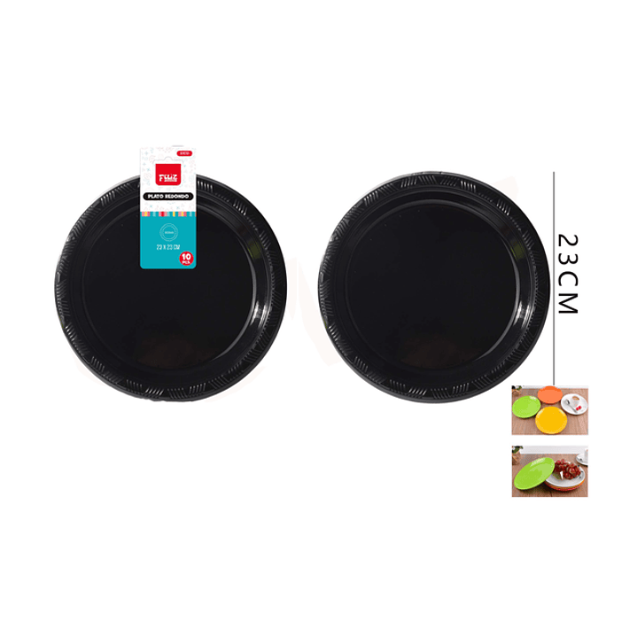 Platos Plástico Redondo Negro 23cm 10pcs 1