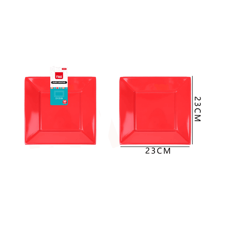 Platos Plástico Cuadrado Rojo 23cm 10pcs 1