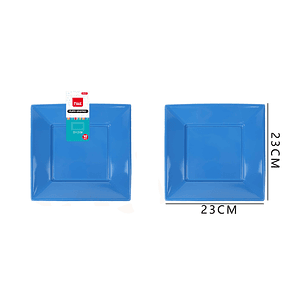 Platos Plástico Cuadrado Azul 23cm 10pcs
