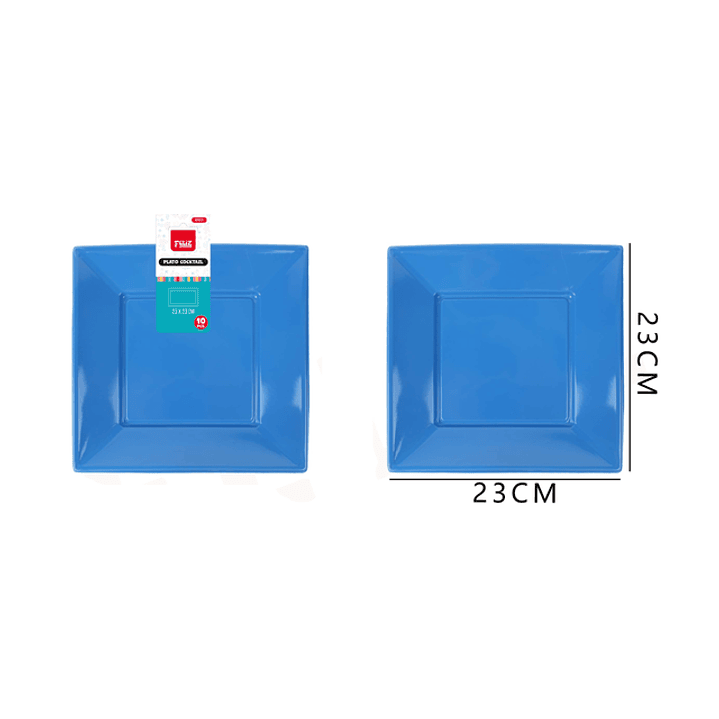Platos Plástico Cuadrado Azul 23cm 10pcs 1