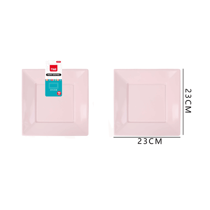 Platos Plástico Cuadrado Rosado 23cm 10pcs 1