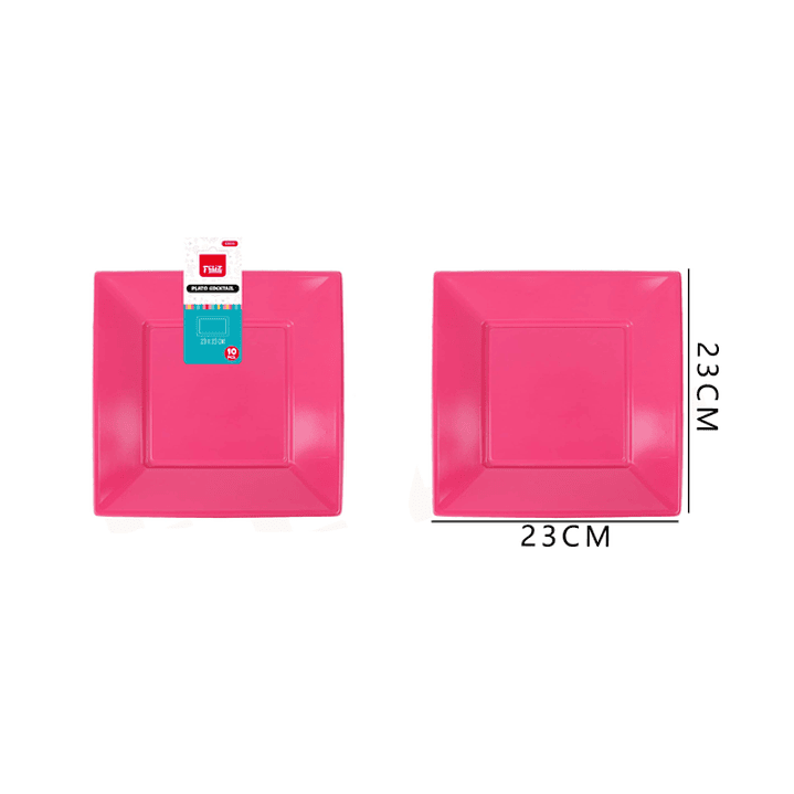 Platos Plástico Cuadrado Fucsia 23cm 10pcs 1