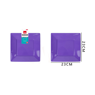 Platos Plástico Cuadrado Morado 23cm 10pcs