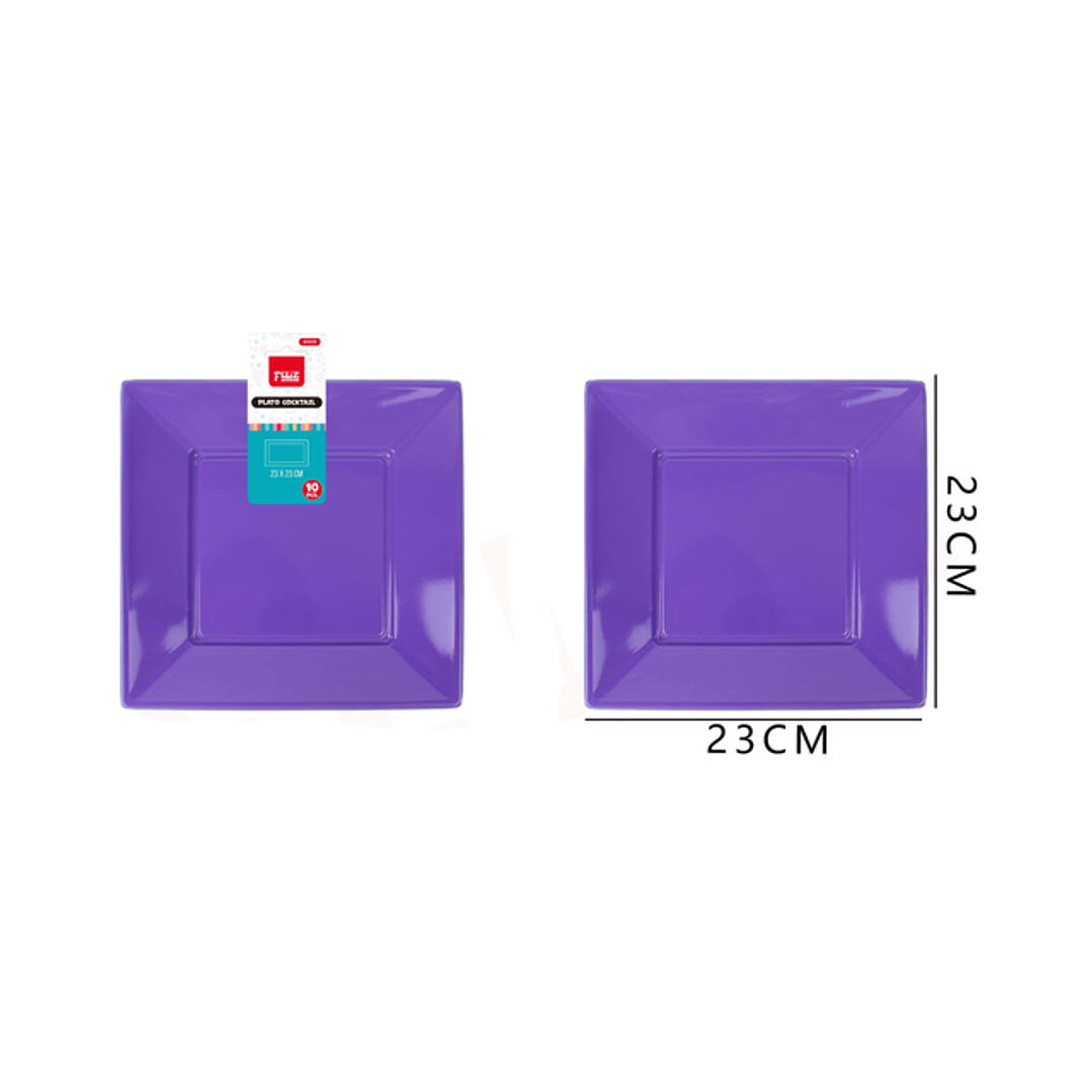 Platos Plástico Cuadrado Morado 23cm 10pcs 1