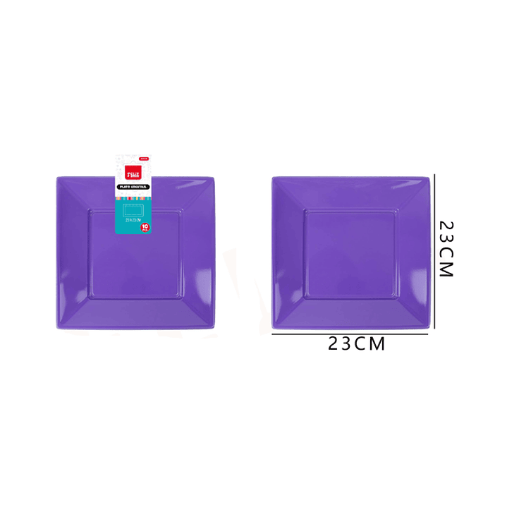 Platos Plástico Cuadrado Morado 23cm 10pcs 1