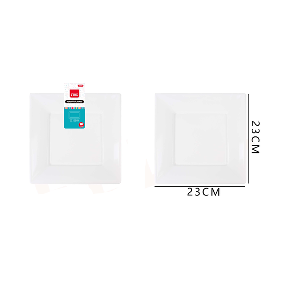 Platos Plástico Cuadrado Blanco 23cm 10pcs 1