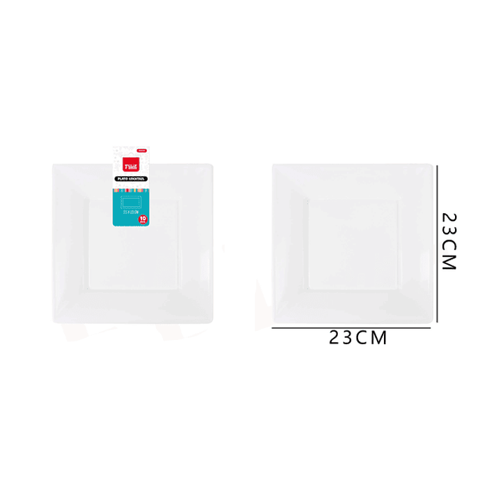 Platos Plástico Cuadrado Blanco 23cm 10pcs 1