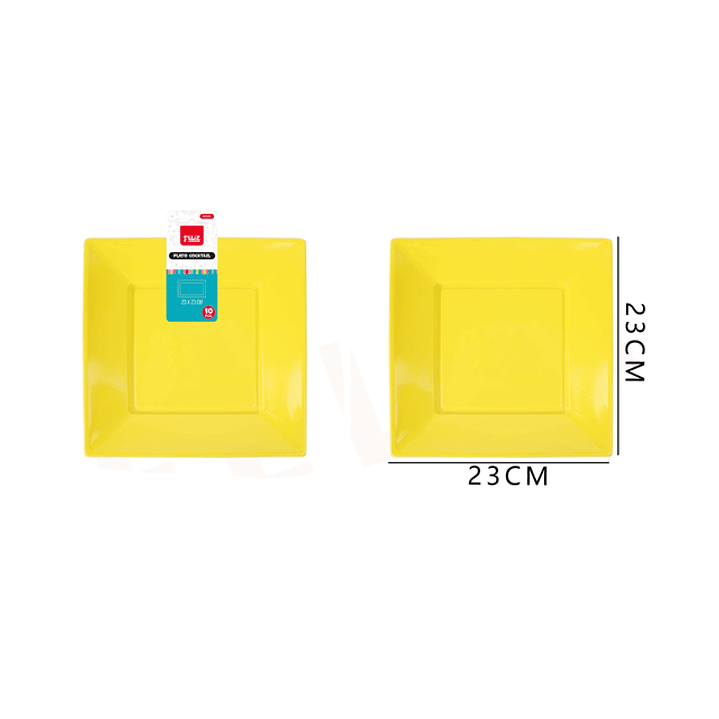 Platos Plástico Cuadrado Amarillo 23cm 10pcs 1