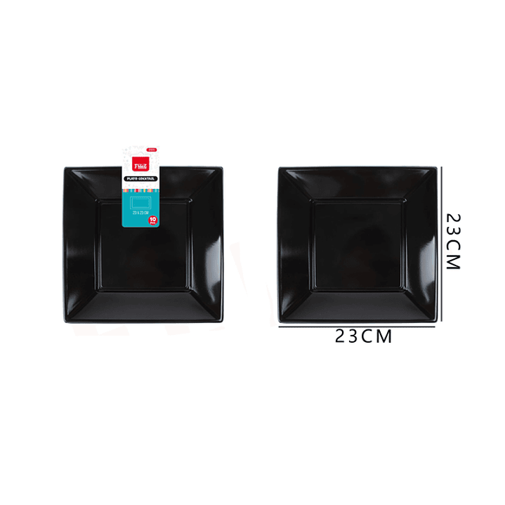 Platos Plástico Cuadrado Negro 23cm 10pcs 1