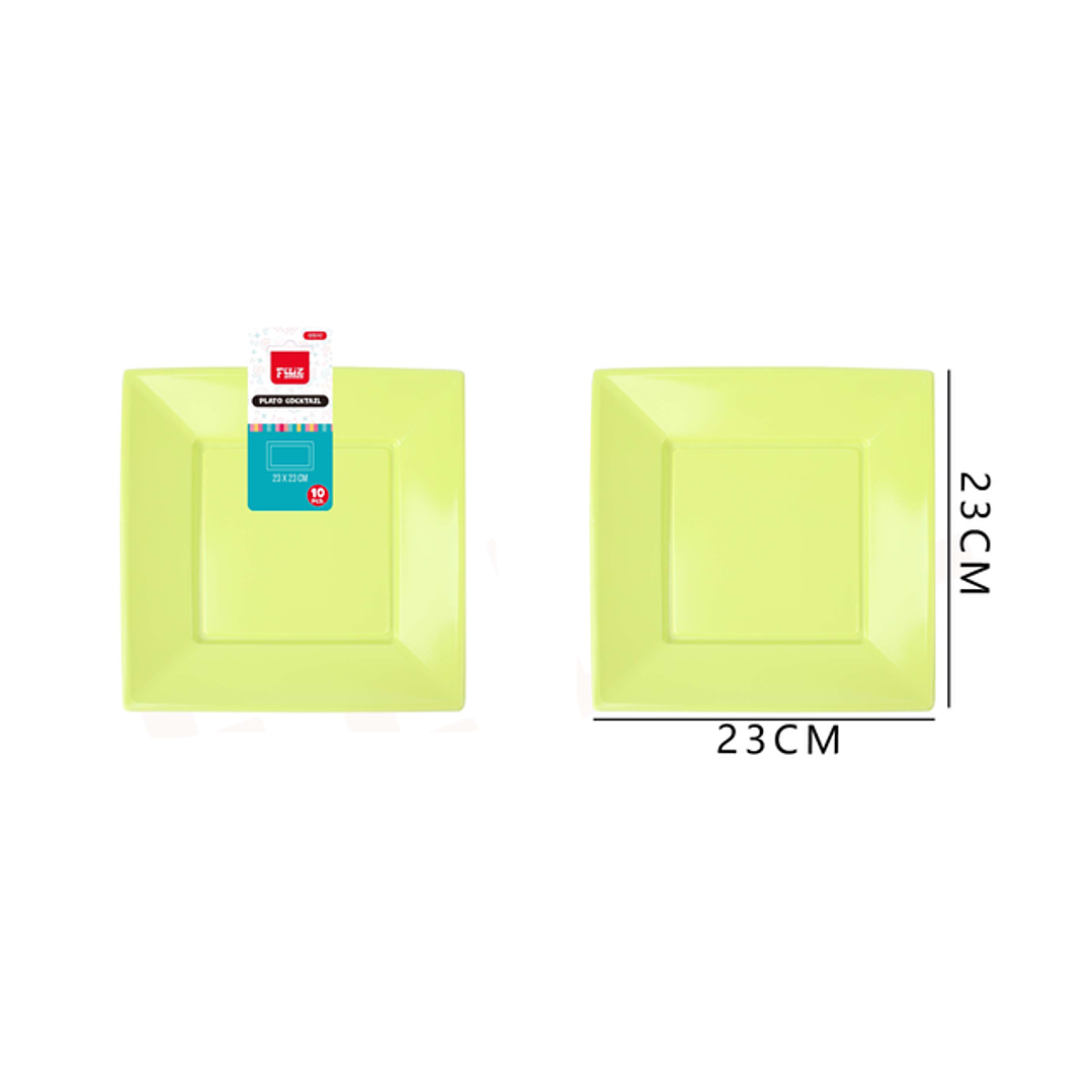 Platos Plástico Cuadrado Verde 23cm 10pcs 1