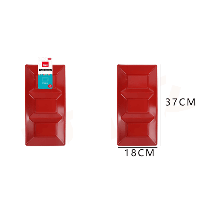 Bandejas Plástica Rectangulo 3 Divisiones Rojo 3pcs 1