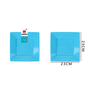 Platos Plástico Cuadrado Celeste 23cm 10pcs