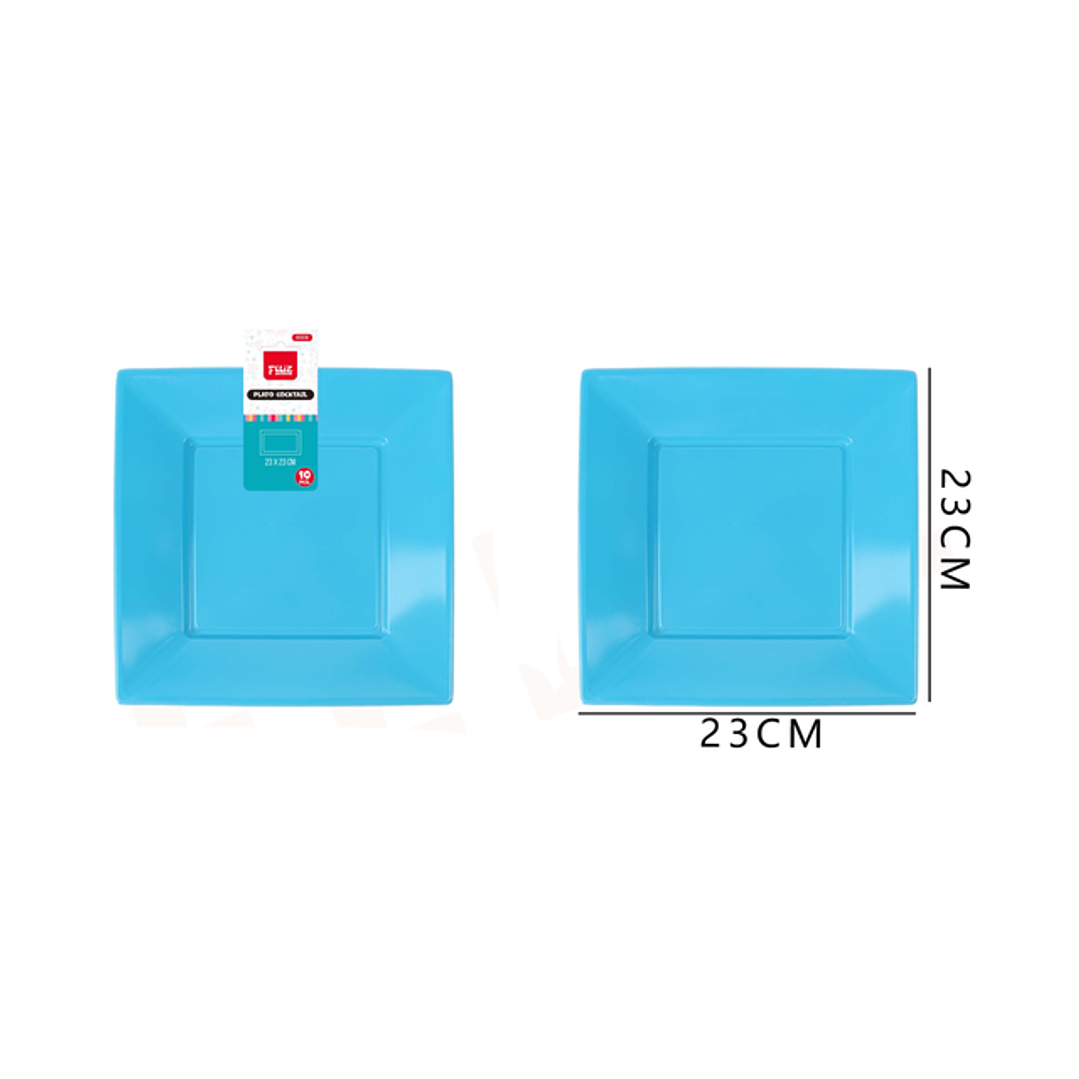 Platos Plástico Cuadrado Celeste 23cm 10pcs 1