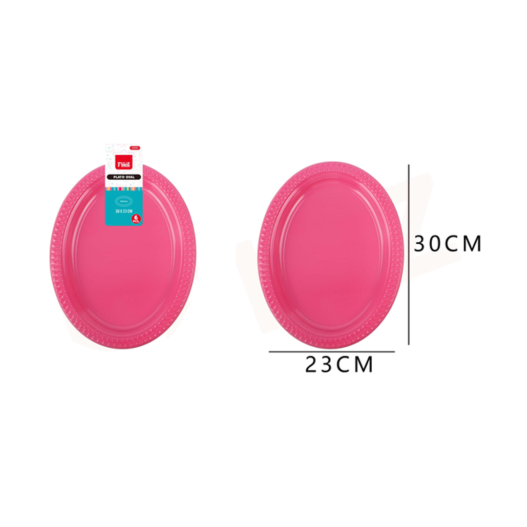 Platos Plástico Oval Fucsia 30*23cm 6pcs 1
