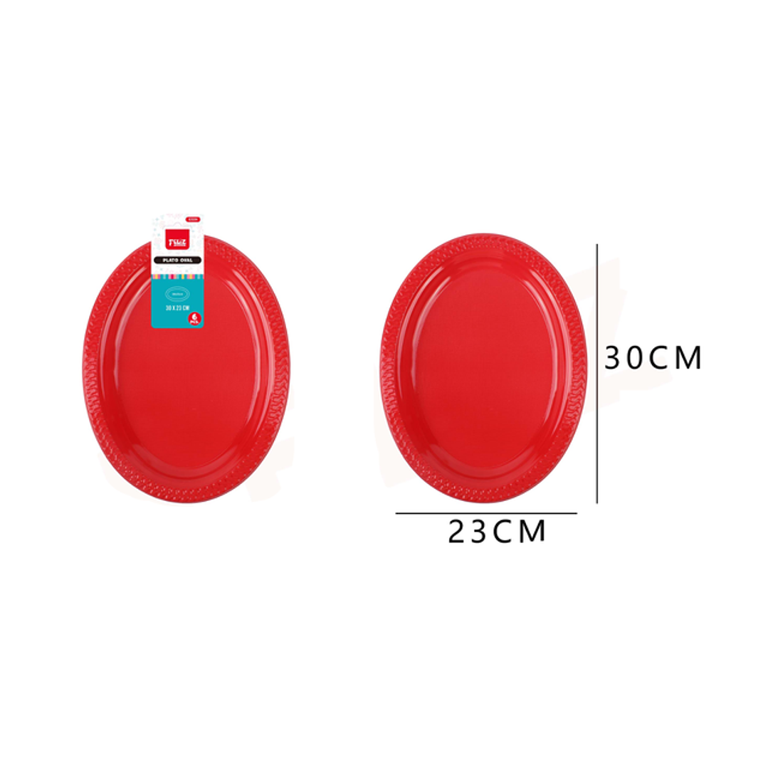 Platos Plástico Oval Rojo 30*23cm 6pcs 1