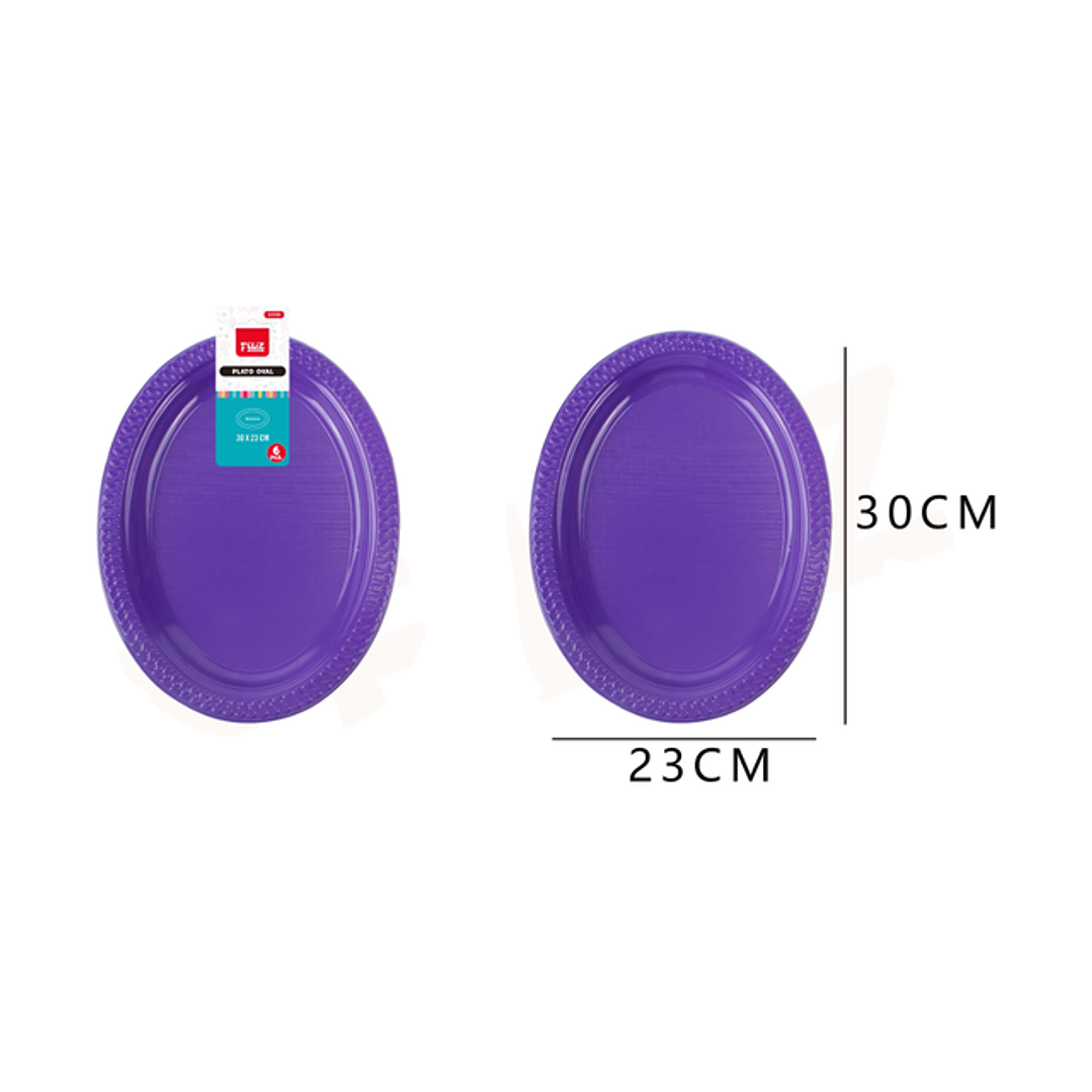 Platos Plástico Oval Morado 30*23cm 6pcs 1