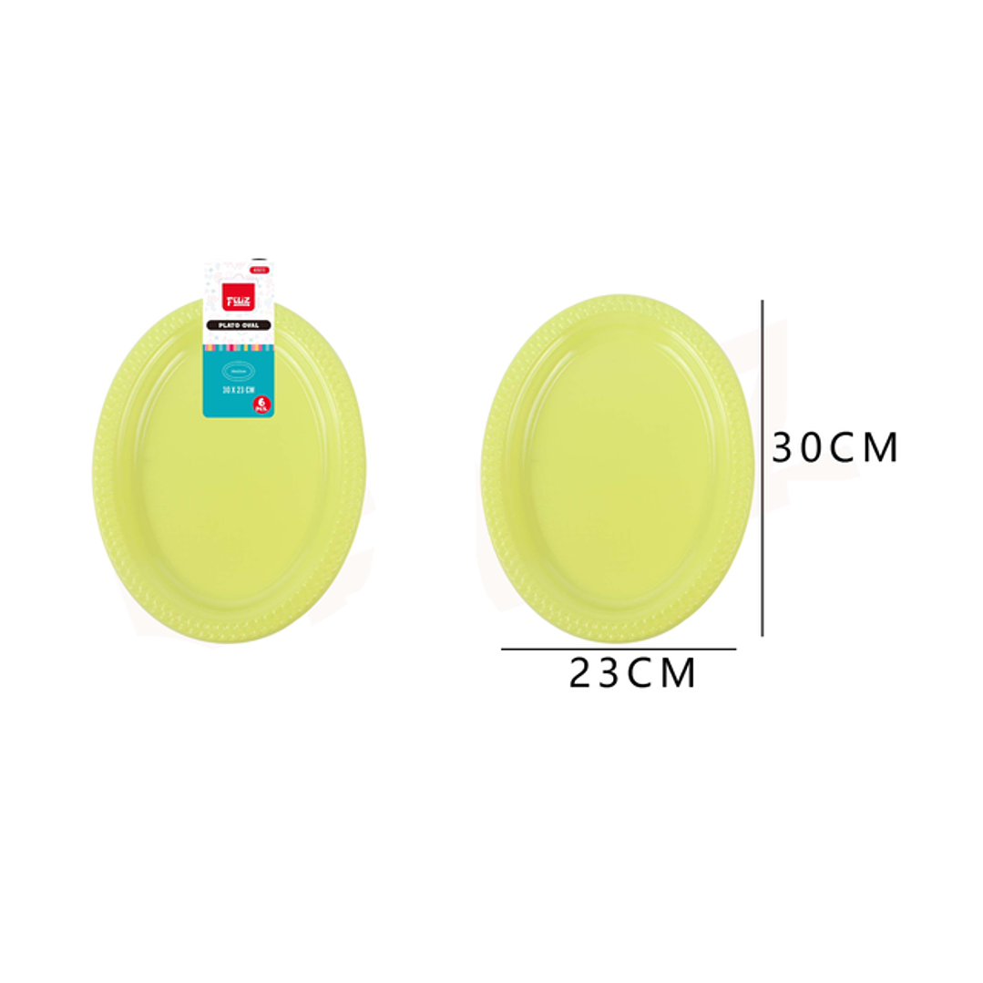 Platos Plástico Oval Verde 30*23cm 6pcs 1