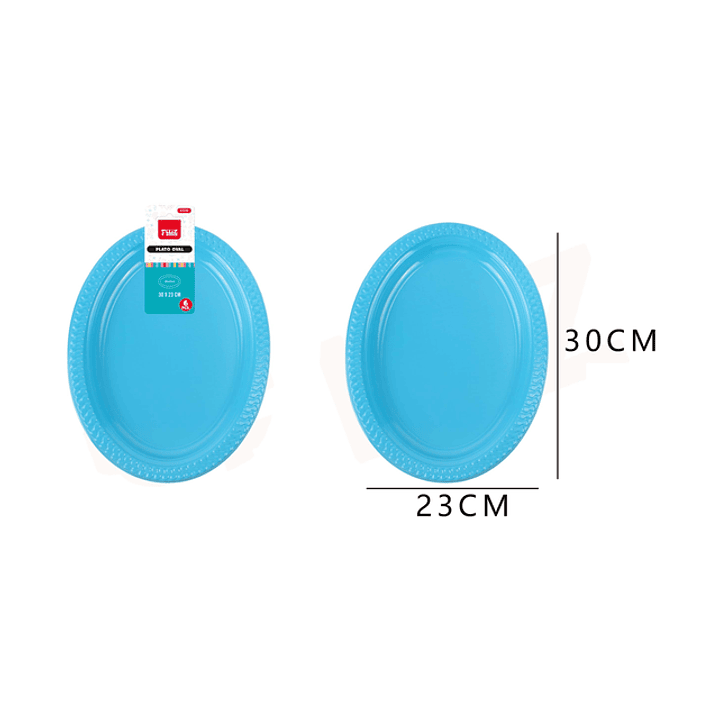 Platos Plástico Oval Celeste 30*23cm 6pcs 1