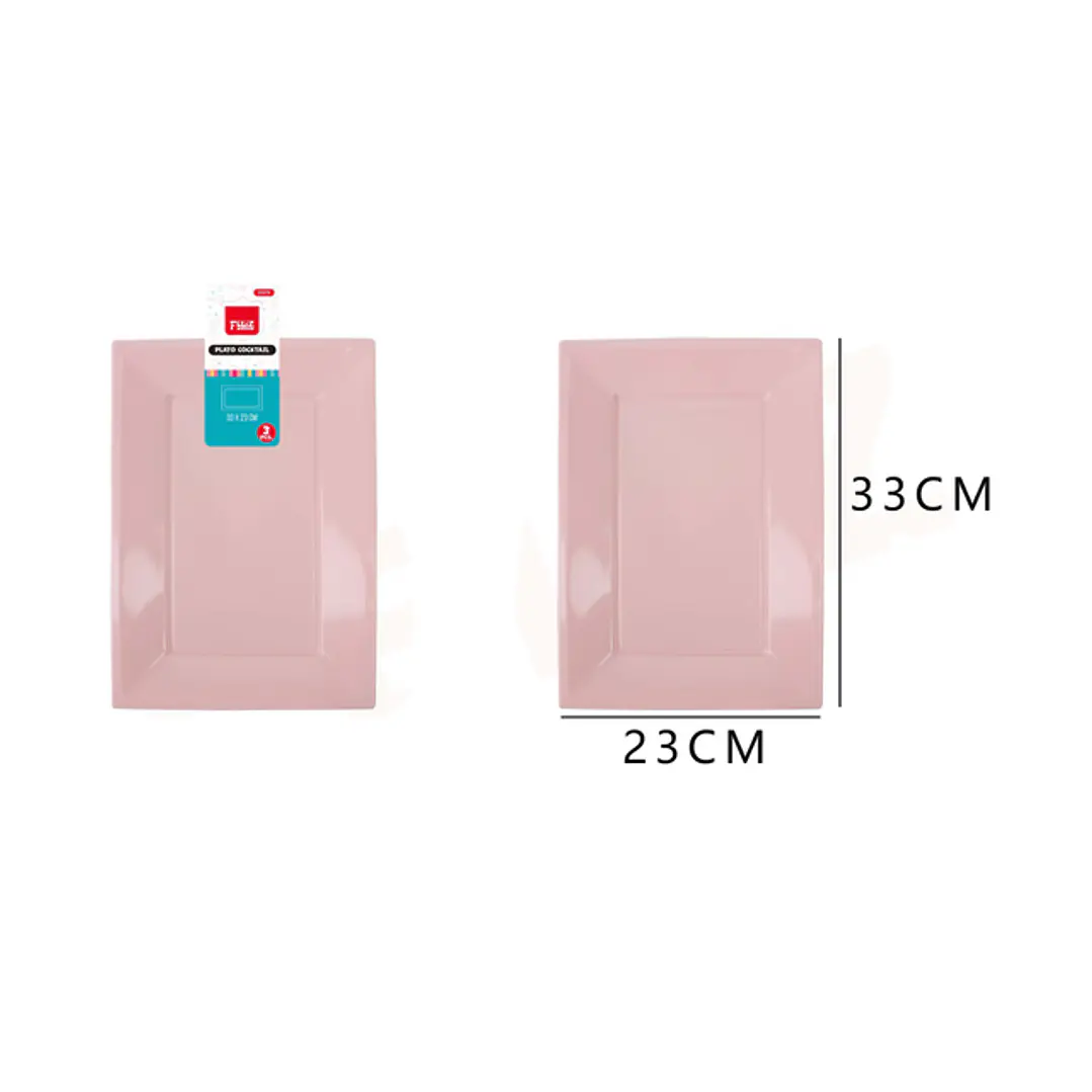 Platos Plástico Cuadrado Rosado 33x23cm 3pcs 1