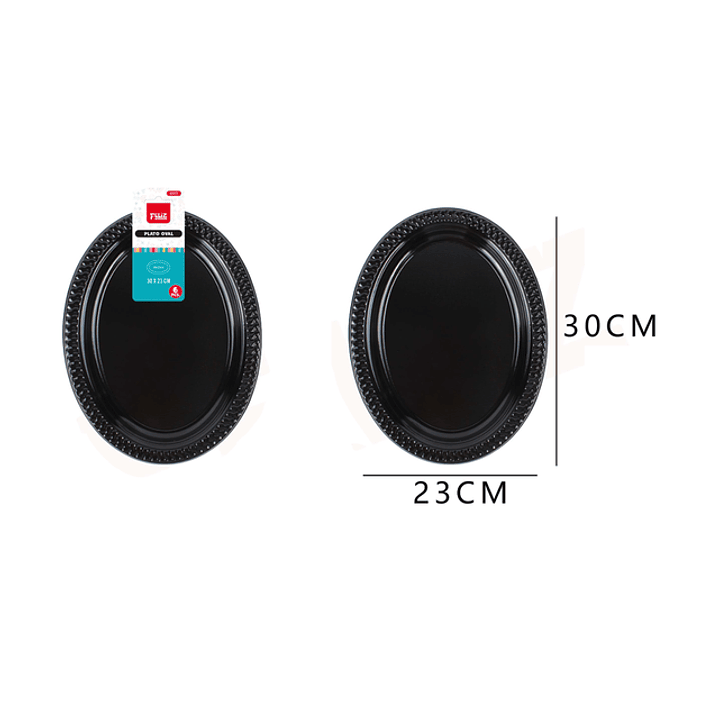 Platos Plástico Oval Negro 30*23cm 6pcs 1