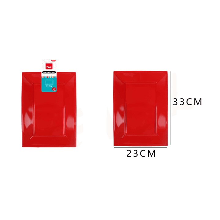 Platos Plástico Cuadrado Rojo 33*23cm 3pcs 1