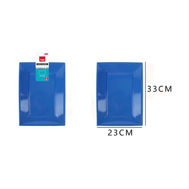 Platos Plástico Cuadrado Azul 33x23cm 3pcs 1