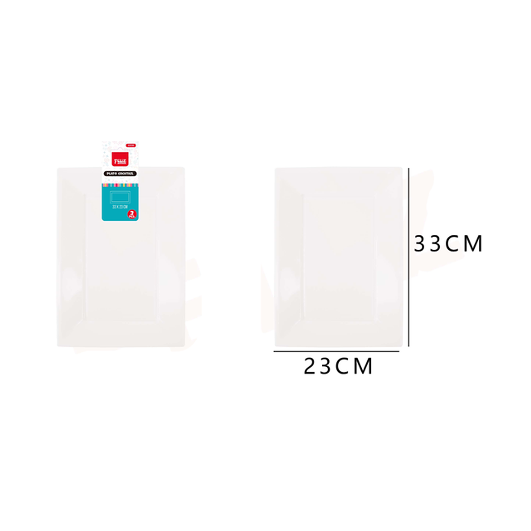 Platos Plástico Cuadrado Blanco 33*23cm 3pcs 1