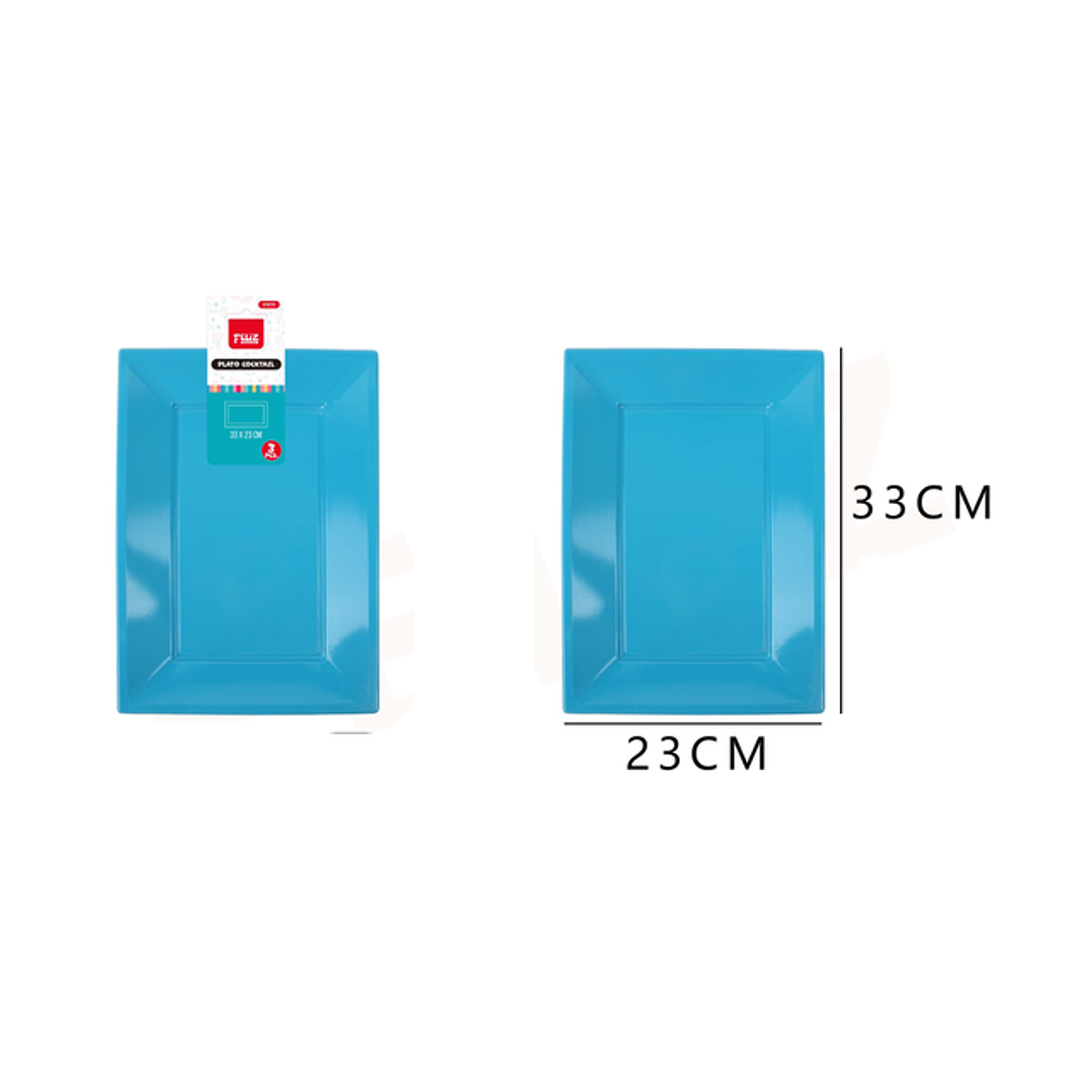 Platos Plástico Cuadrado Celeste 33*23cm 3pcs 1