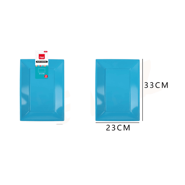 Platos Plástico Cuadrado Celeste 33*23cm 3pcs 1