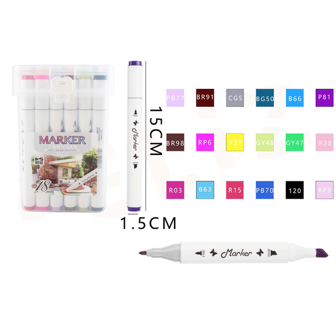 Set de Plumones de Colores Doblepunta 15x1.5cm 18pcs 1