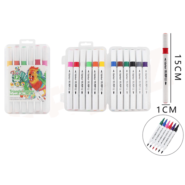 Plumones De Colores Doblepunta 15Cm 12Pcs 1