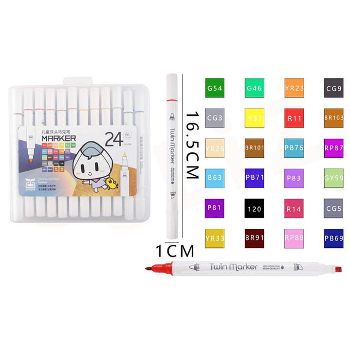 Plumones de Colores Doblepunta 16.5x1cm 24pcs 1