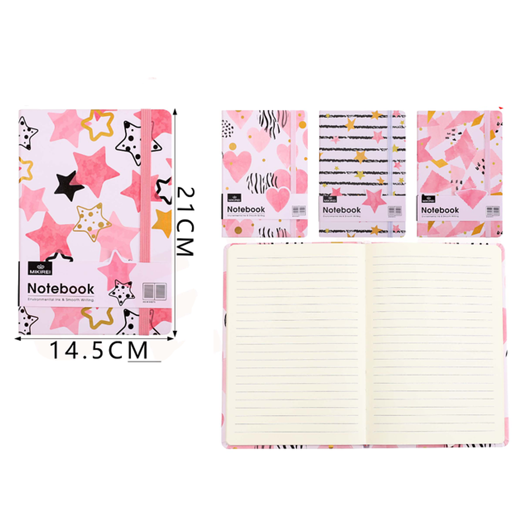 Libreta Elástico Figuras Rosa 96Hojas 21x14.5cm 1