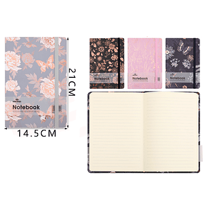 Libreta con Elástico Flor 96Hojas 21x14.5cm
