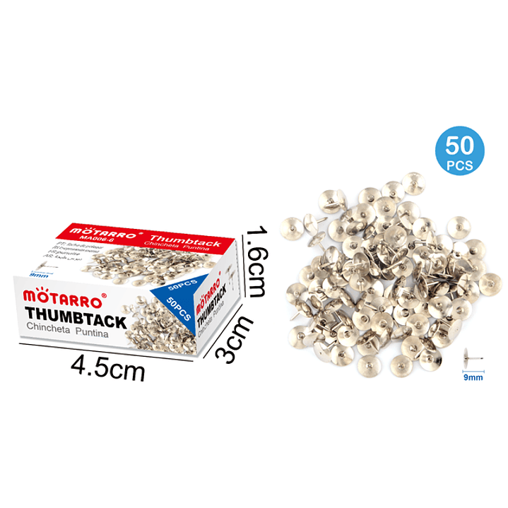 Chinches Plateada en caja 9mm 50pcs 1