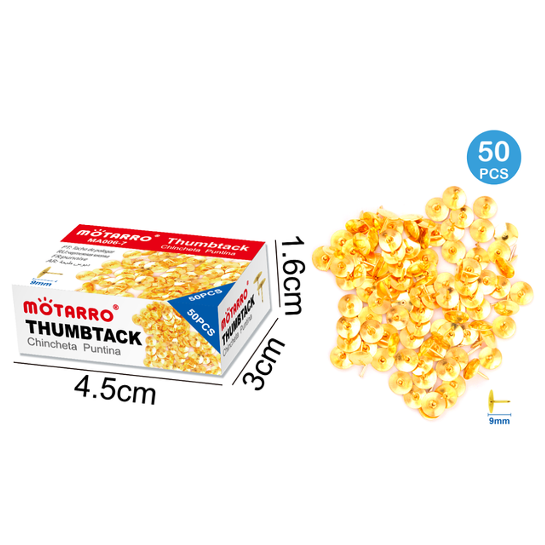 Chinches Dorados en caja 9mm 50pcs 1